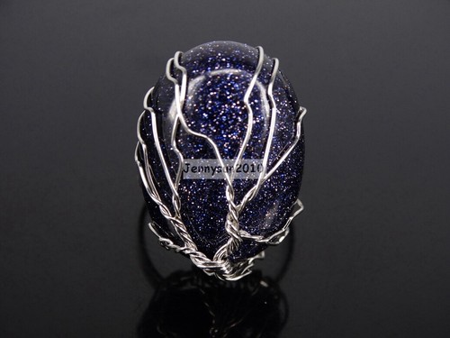 Natural Gemstone Oval Wire Wraped Tree of Life Adjustable Ring Reiki Chakra - Picture 15 of 16