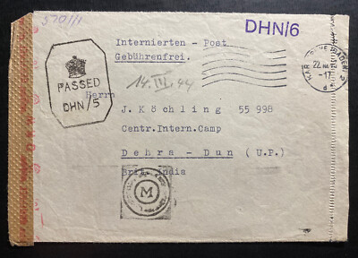 1940s Karlsruhe Germany Censored Cover to Dehra Dun India Internment Camp POW
