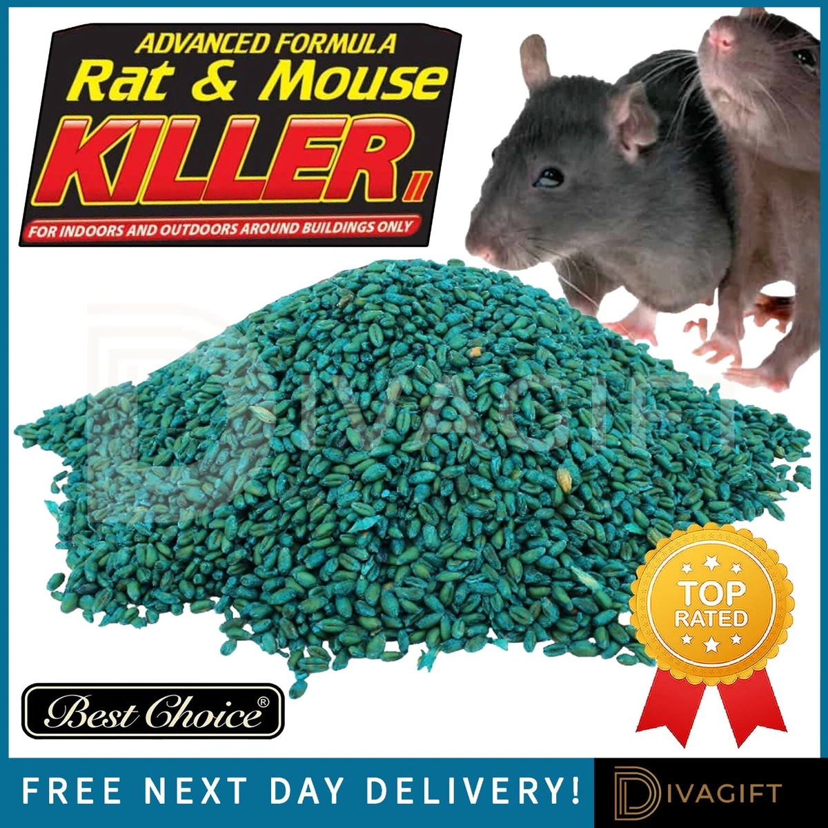 RAT MOUSE POISON BAIT MAX STRENGTH RODENT KILLER GRAINS KILLS IN A