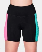 Zumba Beach Party High Waisted Biker Shorts - Black/Aqua/Pink ~ XS  S  M  XL