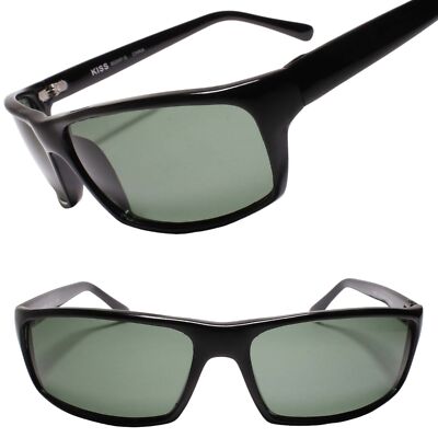 Classic Modern Cool Look Black Frame Rectangle Green Lenses Sunglasses