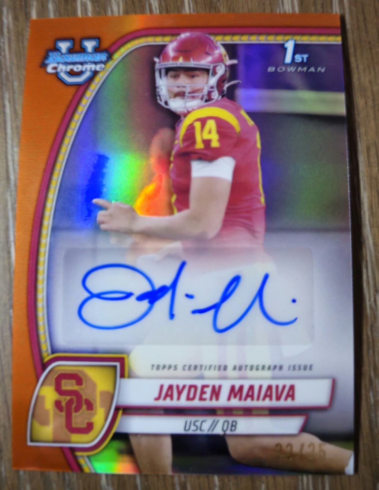 2024 Bowman U Chrome Jayden Maiava Auto Orange /25 USC Trojans #PA-JMA