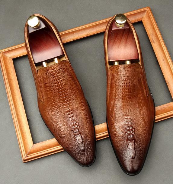 SAOLA Scarpe uomo slip on formali business in vera pelle a punta stampa alligatore inglesi