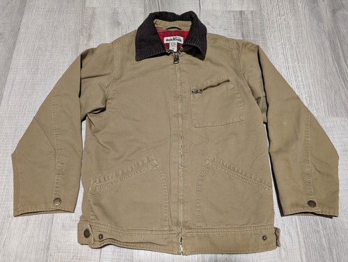 Vintage Oshkosh B'gosh Barn Work Chore Tan Jacket Boys Sz 12 Red Flannel Lined