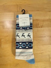 Men's Sun  Stone Blue Gray Reindeer Crew Socks Shoe Size 7-12