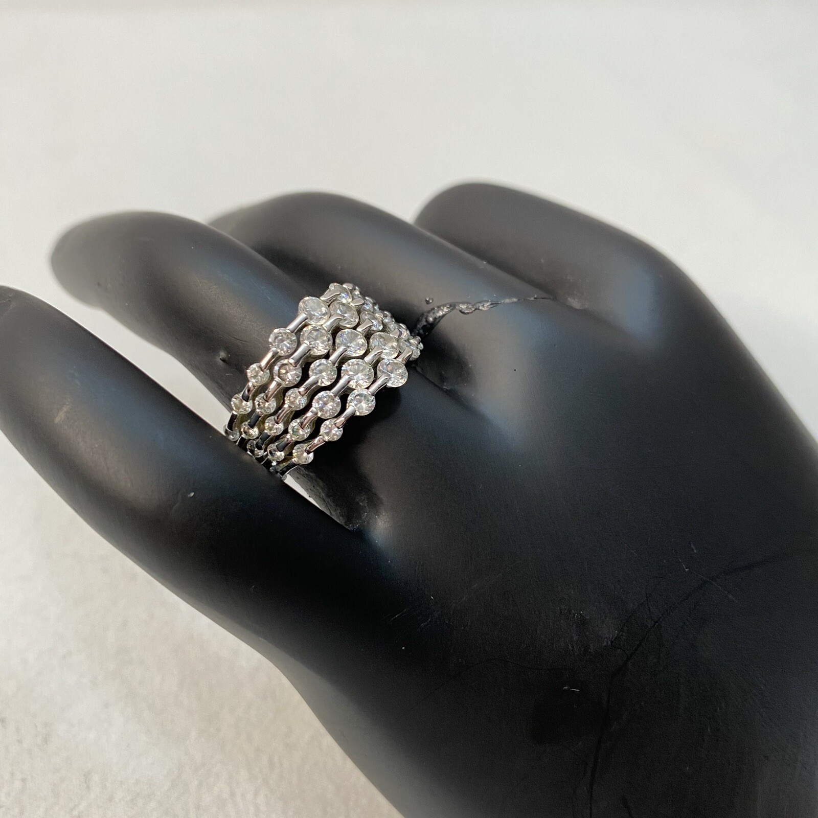 Wide Band Ring Multiple Tiny Rhinestone Honeycomb… - image 2