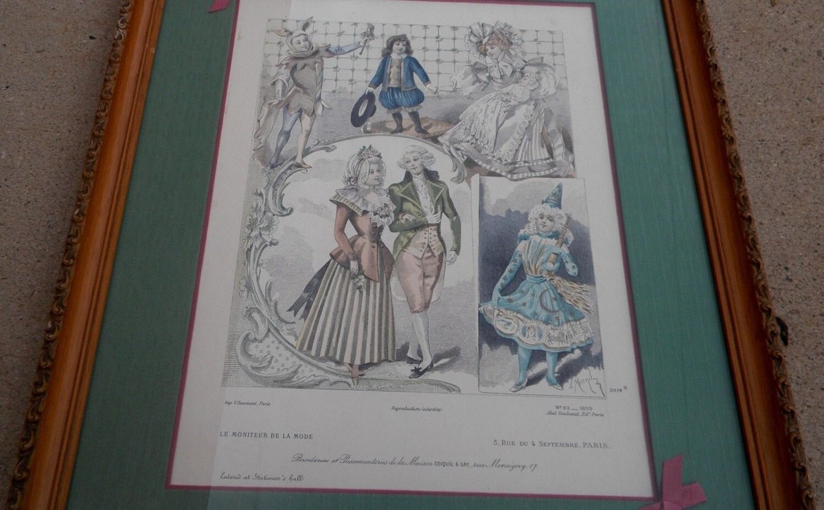 Pair 1899 LE MONITEUR DE LA MODE Paris Children Fashion Etching