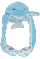Kids Adults Plush Hat Ear Moving Ear Flap Hat with Paw Dolphin 22"