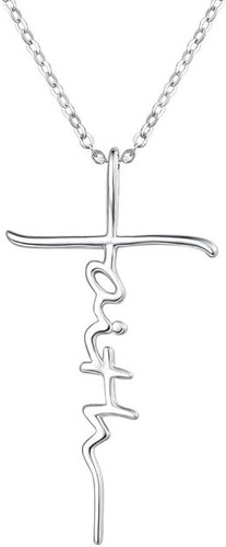 Faith Necklace for Women 925 Sterling Silver Cross Pendant Necklace Birthstone I