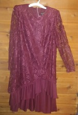 Vintage Formal Dress Plus 14W Floral Lace overlay Layered Ruffles 3D Rose 