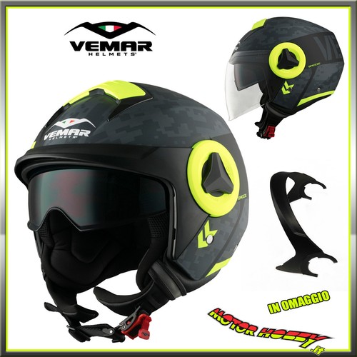 CASCO JET MOTO STRADA VEMAR BREEZE JY19 MATT CAMO NERO GRIGLIO GIALLO FLUO  TG S | eBay