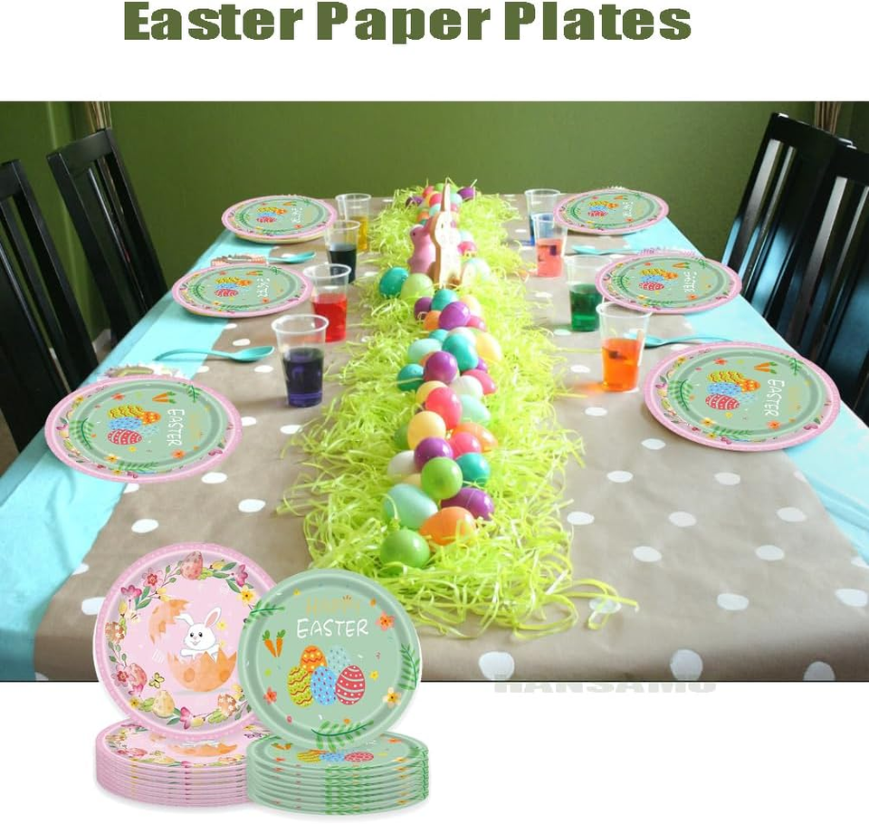 Happy Easter Paper Plates Party Supplies Lovely Bunny Egg Disposable