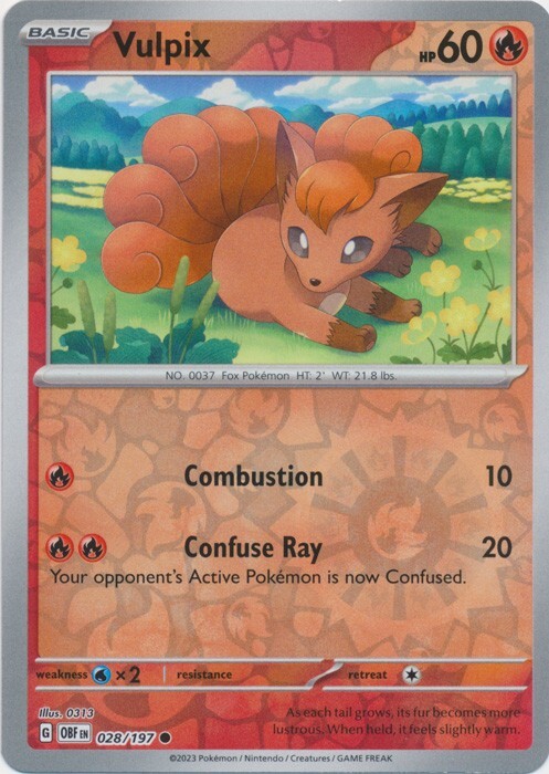 Reverse Holo Vulpix 028/197 Common  Obsidian Flames Pokemon TCG