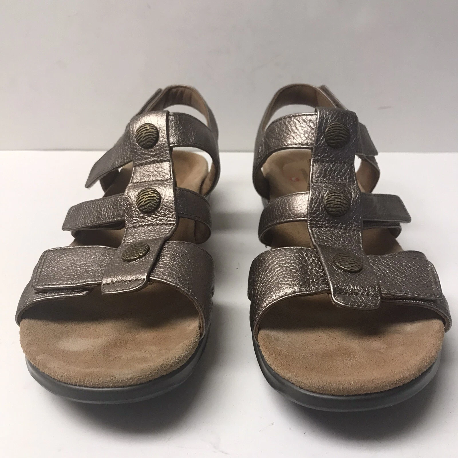 Sandalo donna Clarks destrutturato taglia 10M pelle bronzo slingback gancio e passante