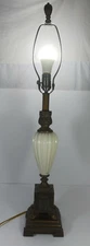 Lenox Quoizel Ribbed White Porcelain Patina Gold Footed Base Finial Lamp TESTED