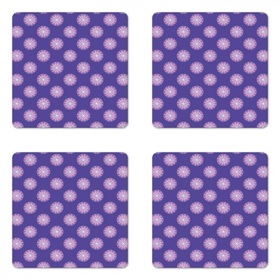 Ambesonne Abstract Ornate Coaster Set of 4 Square Hardboard Gloss Coasters