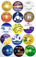 Collection of 70 America Online Discs, All Different, Colorful AOL CDs!