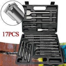 SDS Plus Hammer Drill & Chisel Bit Set Masonry Concrete Tile Brick 17PC Tool Kit