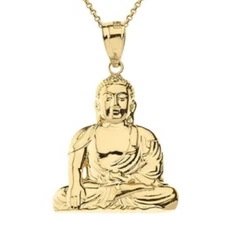 10K 14K Solid Gold Zen Buddhist Meditation Buddha Pendant (Yellow or White Gold)