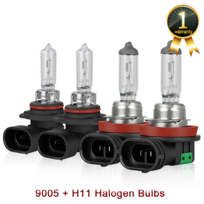 9005 H11 Halogen Headlight KIT Combo Bulbs High&Low Beam Super Bright White