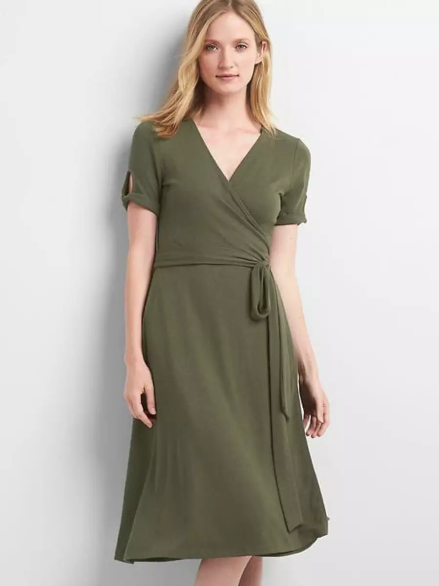 PRETTY GAP WOMEN S OLIVE GREEN SHORT SLEEVE SOFTSPUN WRAP MIDI