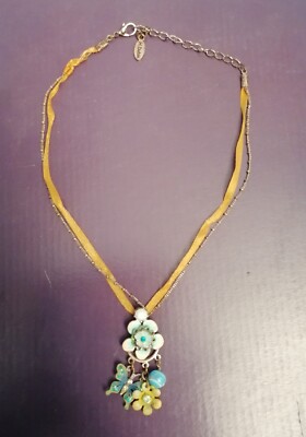 Collier Vintage H Dubin Argenté Fleurs émail Cristaux - Ras Du Cou, Occasion, Alliage Argenté