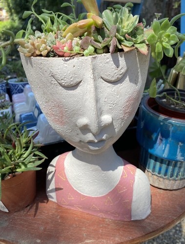 Resin Artistic Head Face Flower Planter Pot Modern Vase - Afbeelding 4 van 4