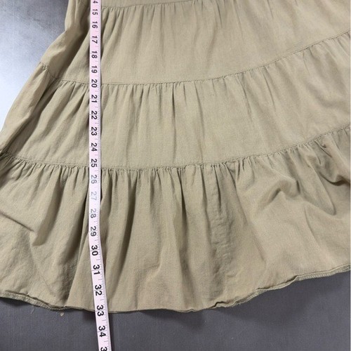 LARDINI Embroidered Olive Green Midi Poplin Tiered Broomstick Skirt Women L - Picture 6 of 9