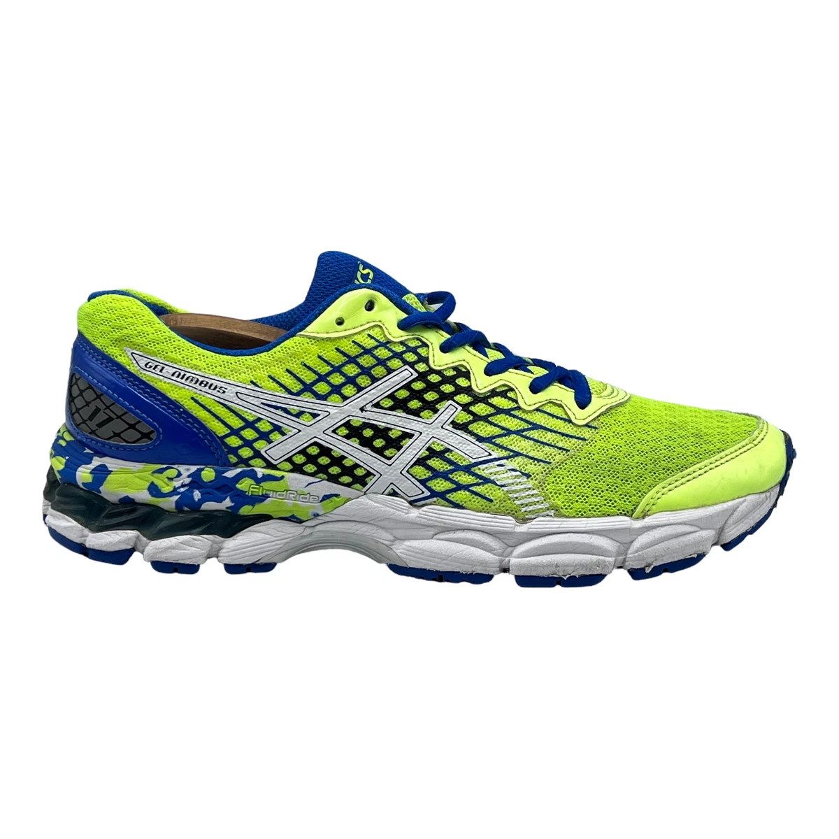 Asics Gel Nimbus 17 Mens Running Shoes Neon Yellow Blue Fluidride C519N Size 6