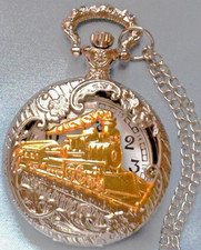 Vintage Steam Train Chain Quartz Locomotive Pendant Pocket Watch Pocket