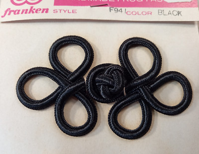 Frog Knot Fastener 3'' Black Hand Made Closure Franken Style Trim Japan NY