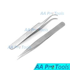2 Pcs Curved Straight Tweezers for False Eyelash Extension Nail Eyebrow Nail Art