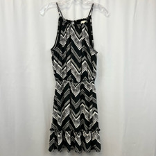 Love Fire Womens Sundress Black Chevron Lined Jewel Neck Sleeveless Ruffle Hem S