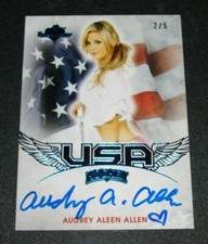 2014 Benchwarmer AUDREY ALEEN ALLEN Hockey #18 USA Blue Foil Auto/5 PLAYBOY Sexy