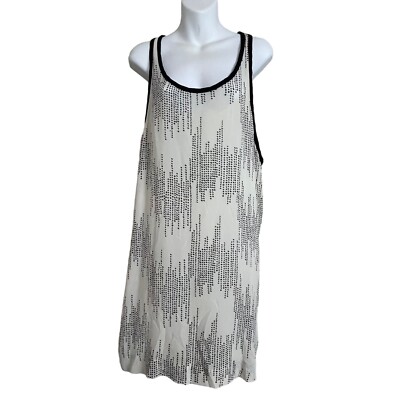 edun silk dress Edun 100% Silk Polka Dot Dress M Modern Ivory Black Minimal Parisian  Classic