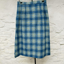 Handmade Tweed Blue A-Line Midi Skirt Wool Blend  Blue Flannel Vintage 70s