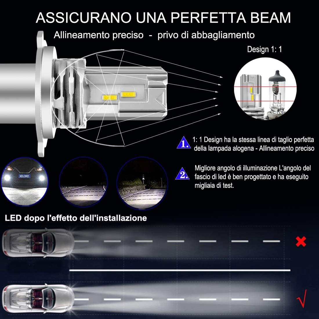 LED Lampadina 6500k per Fari Auto Luce Abbagliante Anabbagliante,sostituzione - Miniatura 3