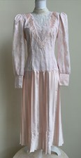 Vtg Scott McClintock Dress Sz S Pleated Lace Crochet Victorian Pink Long Sleeve