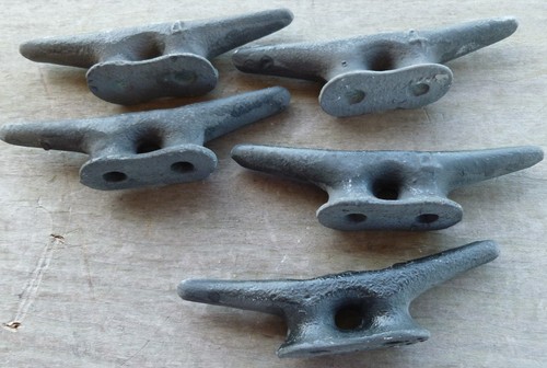 4" CLEAT Lot of 5 BLACK Galvanized Chock Boat Ship Dock CLEATS Sailboat Hardware - Picture 4 of 12
