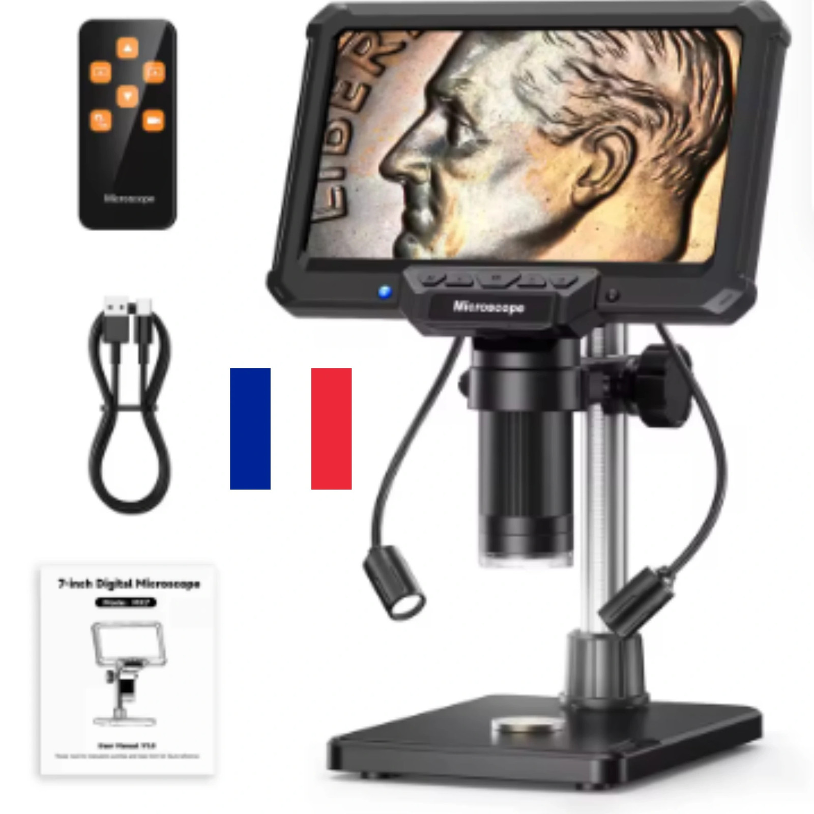 Microscope numérique pro avec écran LCD 7 pouces et zoom 1200X noir