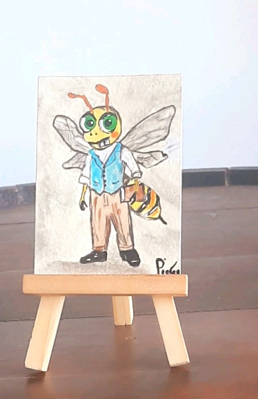 ACEO Original Art Insect  School Boy Whimsical One Of A Kind Art  Handpainted  