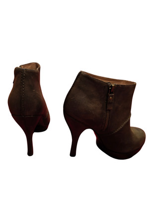 Modern Vintage Jameson Moss Leather Ankle Boots Brown High Heel Platform Size 40