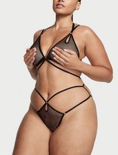 Victoria's Secret Lingerie Teddy Bodysuit Black Fishnet Strappy Cut Out Medium