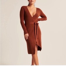 Abercrombie & Fitch Ribbed Wrap Midi Sweater Dress – Paprika, Size XS