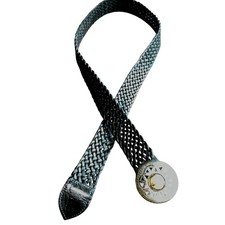 Chico's Moroccan Black Leather Woven Silver Tone Buckle faux stone medium