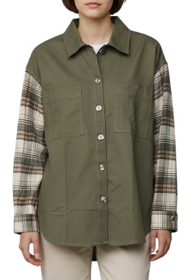 Thread & Supply Women's Button Down Shacket Top Cotton Size XS Olive Tan Plaid