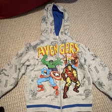 Marvel Avengers Boys Full Zip Hoodie Size 5 Gray Hulk Captain America