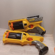 2 Lot Nerf N-Strike Maverick Rev 6 Dart Blaster Pistol Toy Dart Yellow W/ Darts