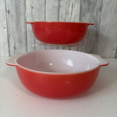 Paar Pyrex Vintage rot/rosa verschachtelte Rührschüssel Kasserolle - 8 Zoll