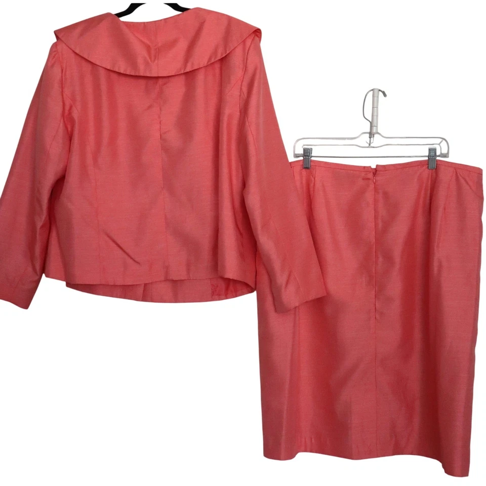 J. Розовый коралл розовый юбка костюм комплект юбка женщин плюс 22W бант скрытые кнопки  - Изображение 4 из 4